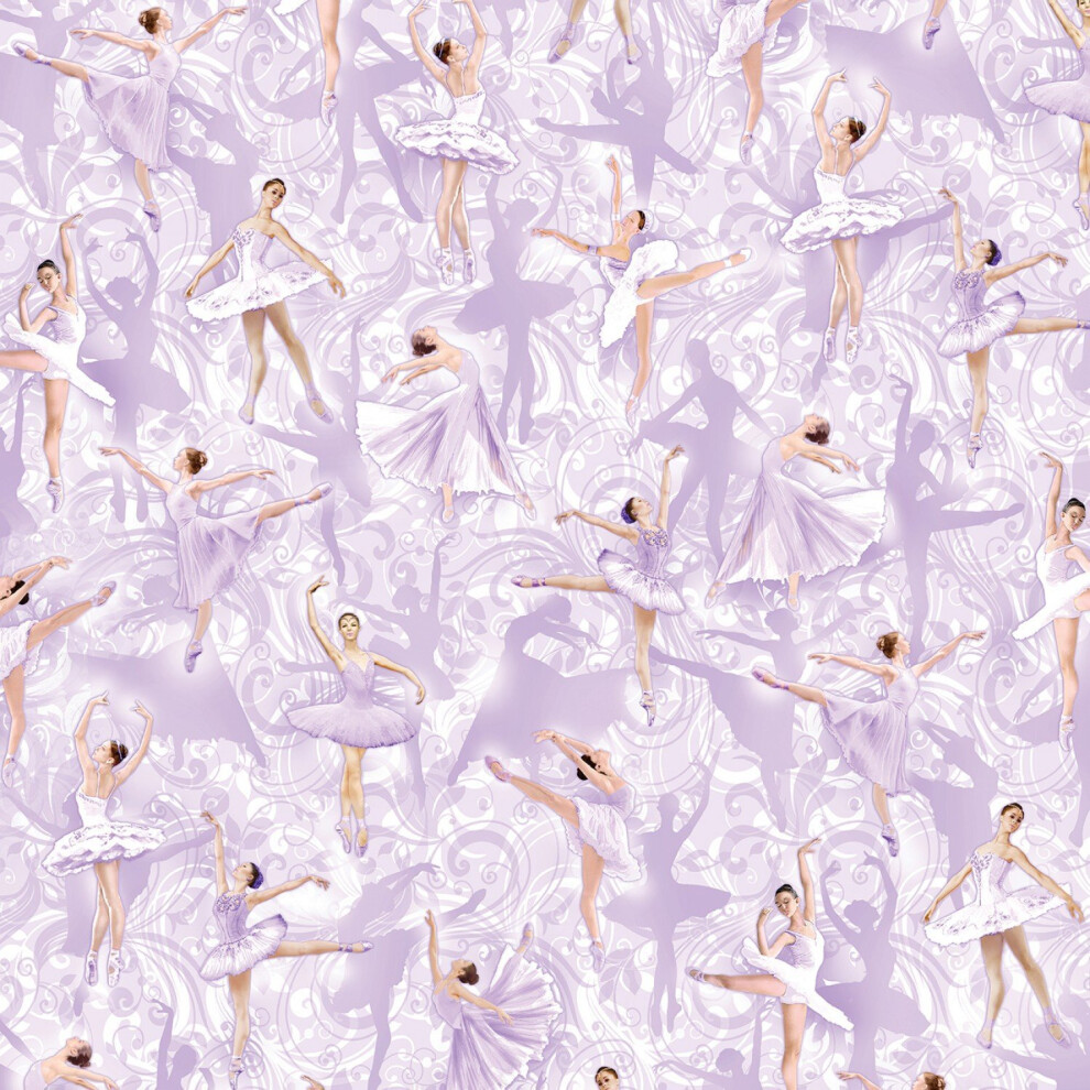 Benartex Fat Quarter Pearl Ballet Purple Ballerinas - 100% Cotton Quilting Fabric, Allover Print