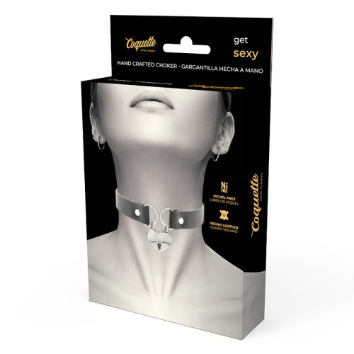 COQUETTE CHIC DESIRE - COLLAR CUERO VEGANO ACCESORIO CORAZÓN CON LLAVE 1