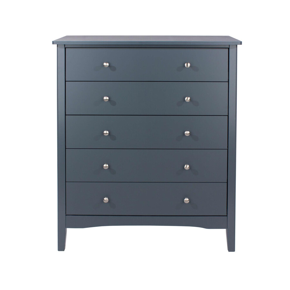 Chest of Drawers 5 Drawer Bedroom Storage Metal Handles Runners Midnight Blue