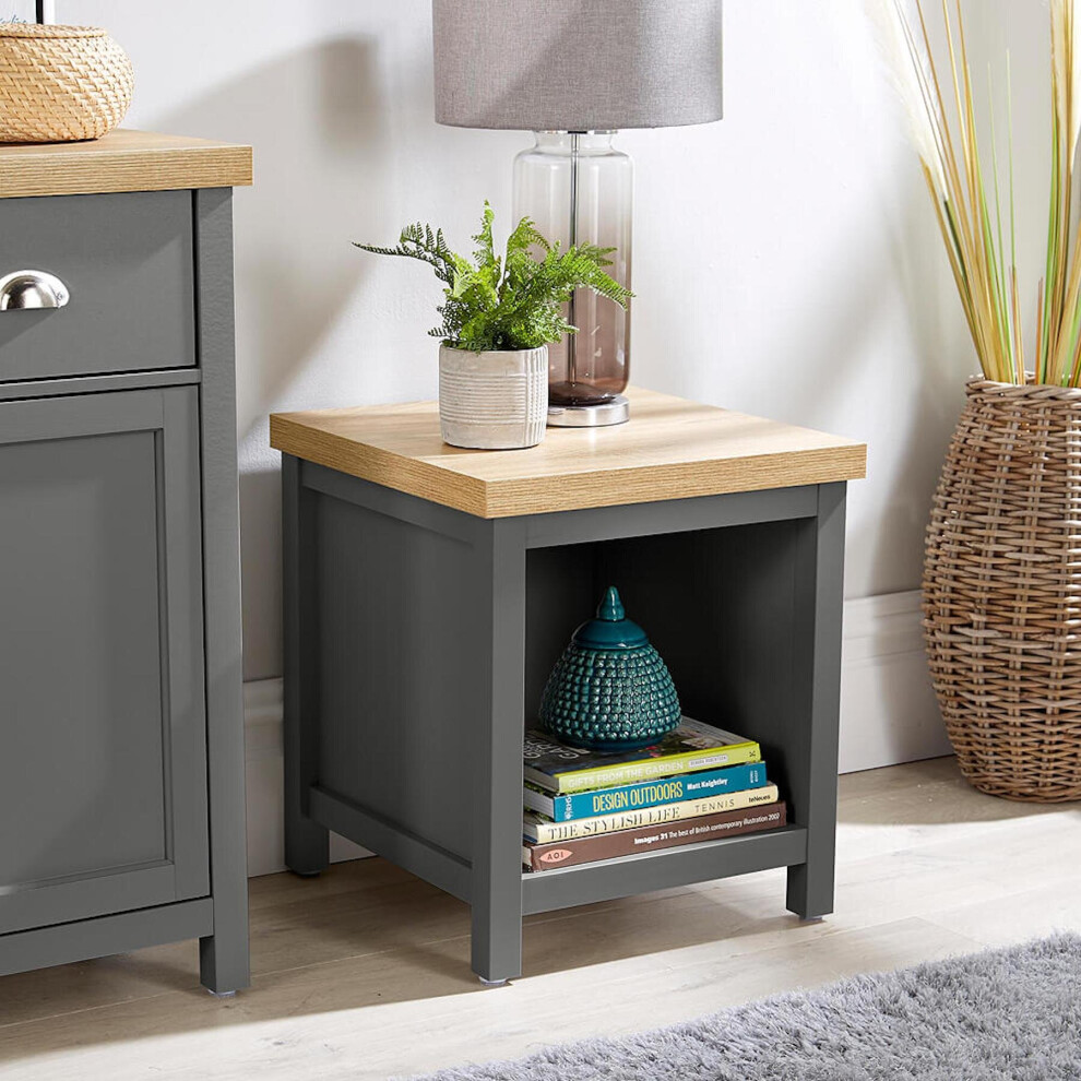 Lamp Table or Bedside Dark Grey 36mm Oak Top Shelf Occasional End Table