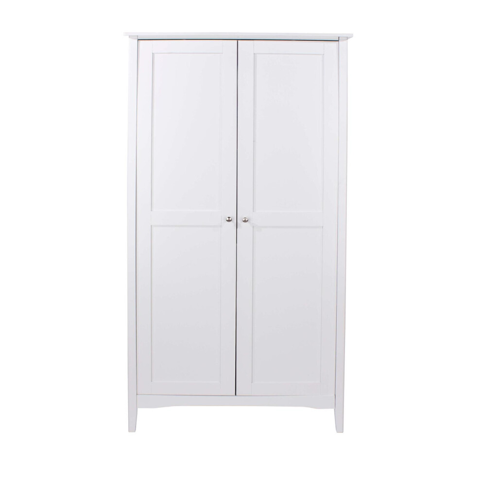 Wardrobe 2 Door Hanging Rail Shelf Bedroom Storage Metal Handles Salerno White