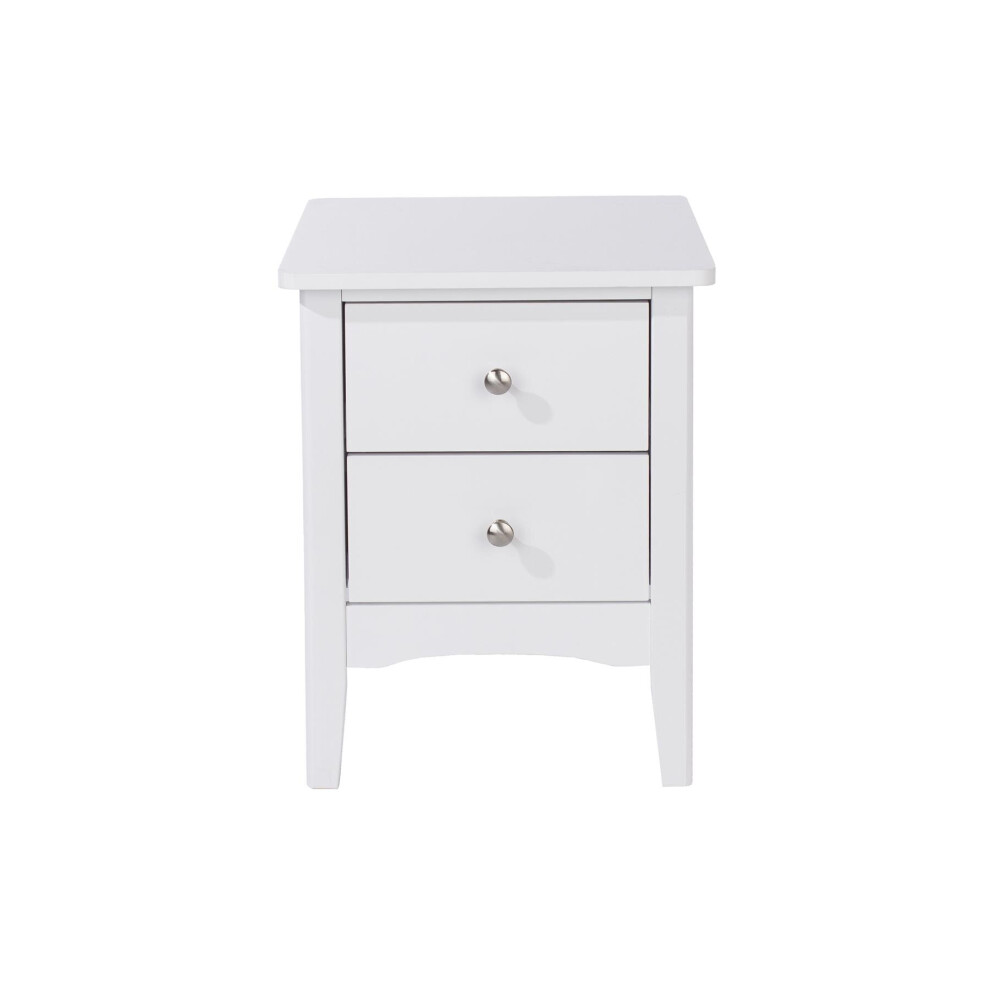 Bedside Cabinet 2Drawer Bedroom Drawer Side Table Nightstand Metal Handles White