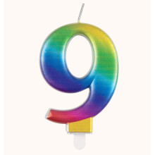 Unique 19639 Birthday Candle Number 9-3.54" | Rainbow | Metallic | 1 Pc