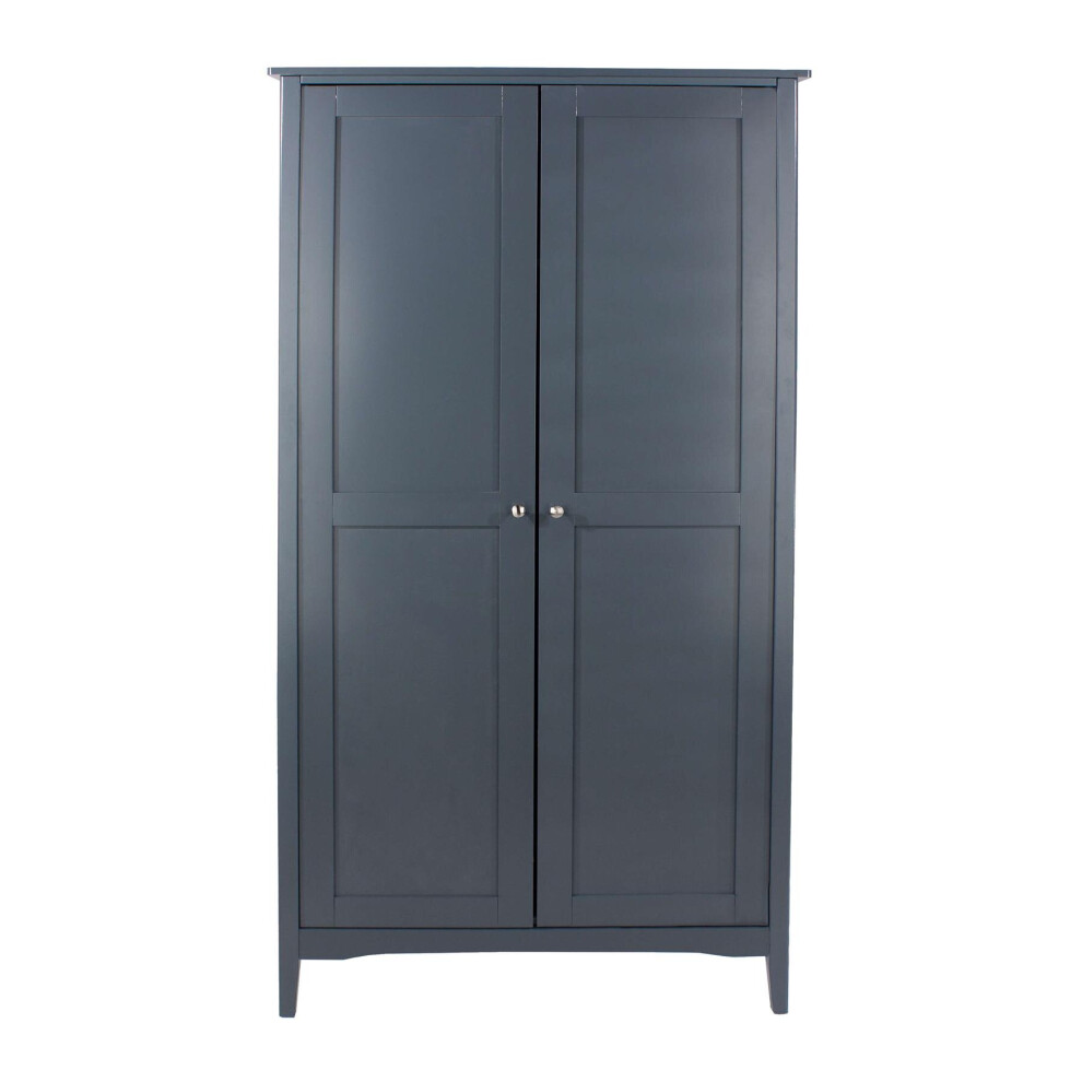 Wardrobe 2 Door Hanging Rail Shelf Bedroom Storage Metal Handles Midnight Blue