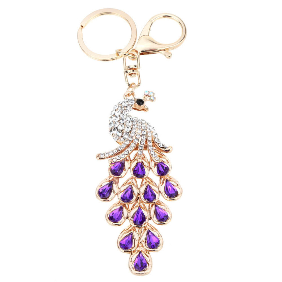 (Purple) Jewelry Hollow Shinning Rhinestone Aureate Peafowl Pendant Key Ring Chain