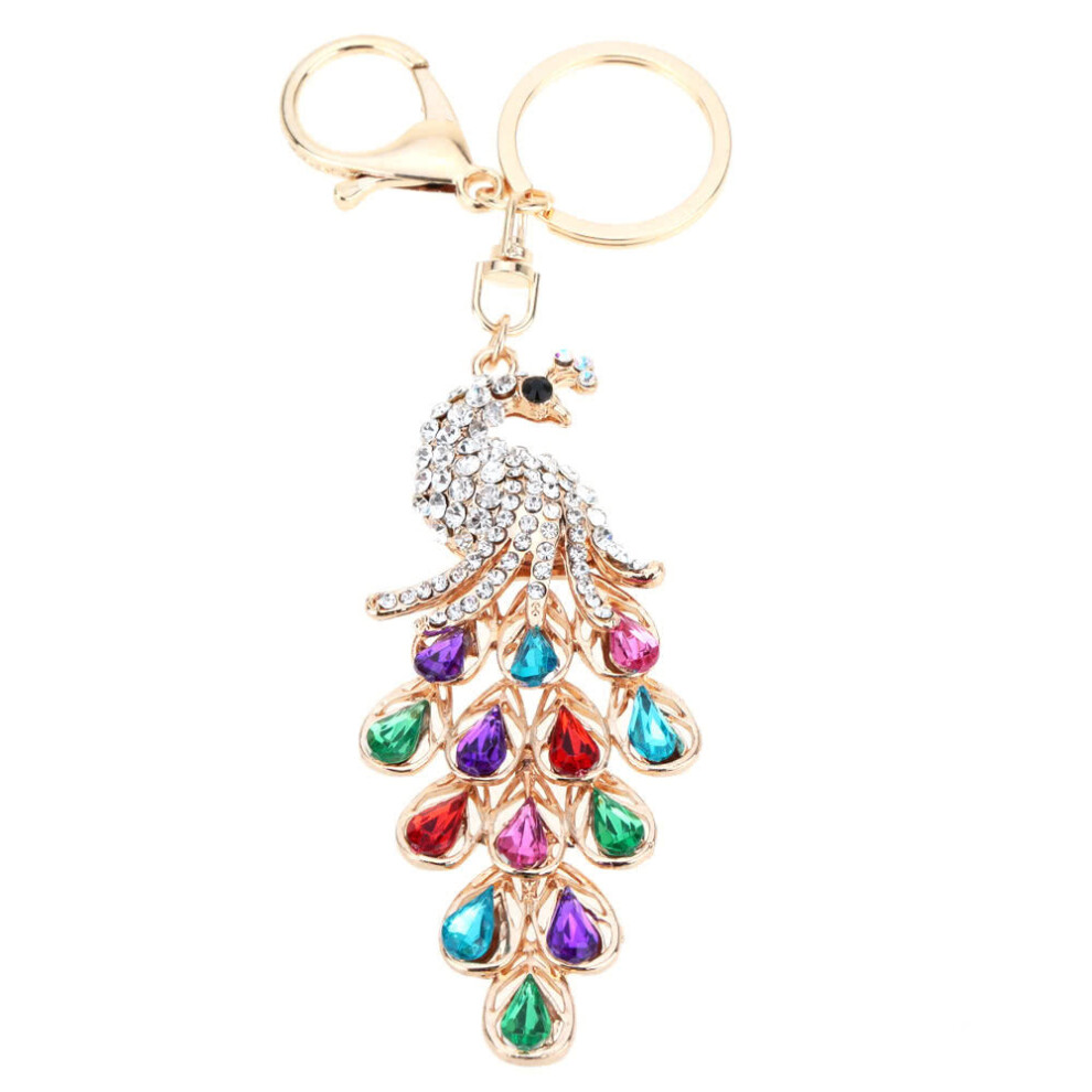 (Colorful) Jewelry Hollow Shinning Rhinestone Aureate Peafowl Pendant Key Ring Chain