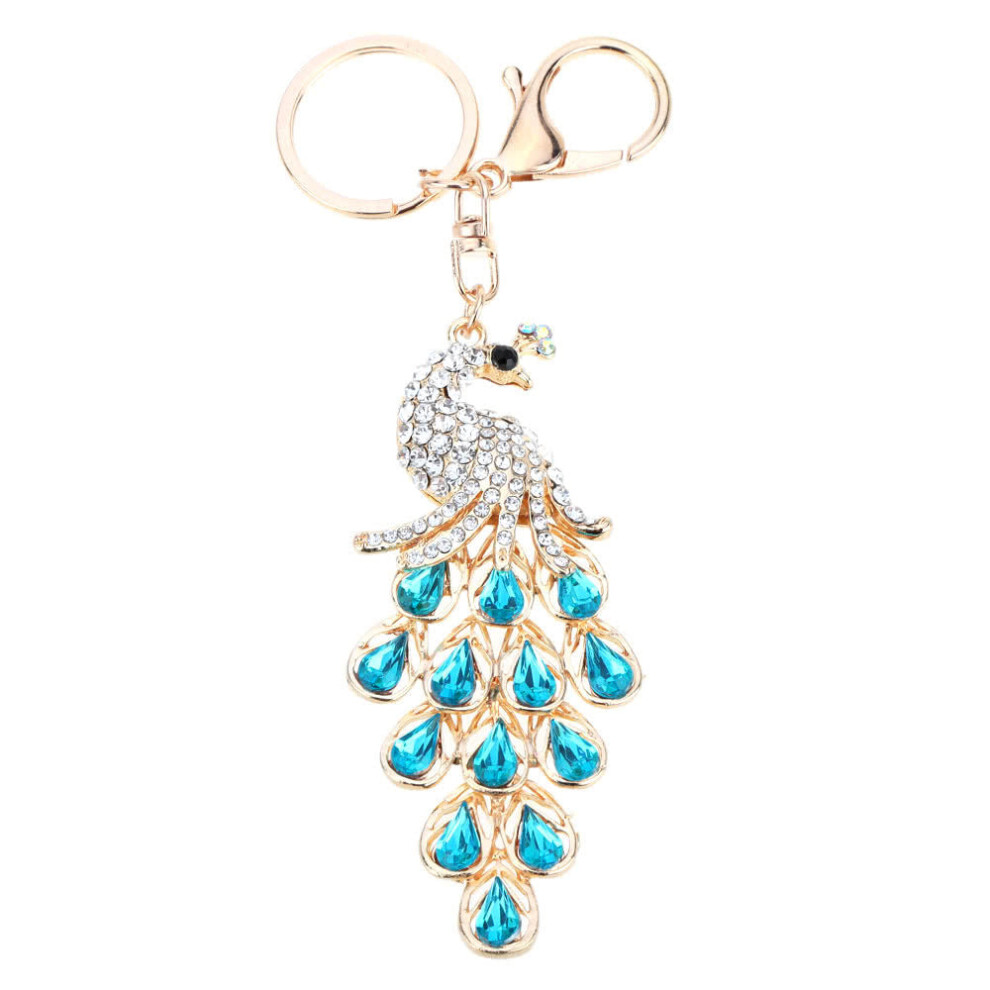 (Blue) Jewelry Hollow Shinning Rhinestone Aureate Peafowl Pendant Key Ring Chain