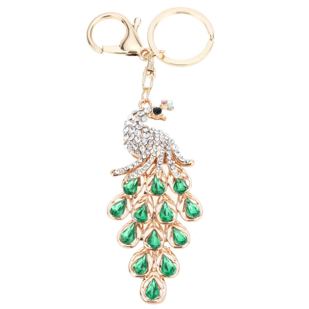 (Green) Jewelry Hollow Shinning Rhinestone Aureate Peafowl Pendant Key Ring Chain