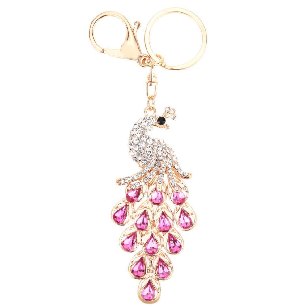 (Rose) Jewelry Hollow Shinning Rhinestone Aureate Peafowl Pendant Key Ring Chain