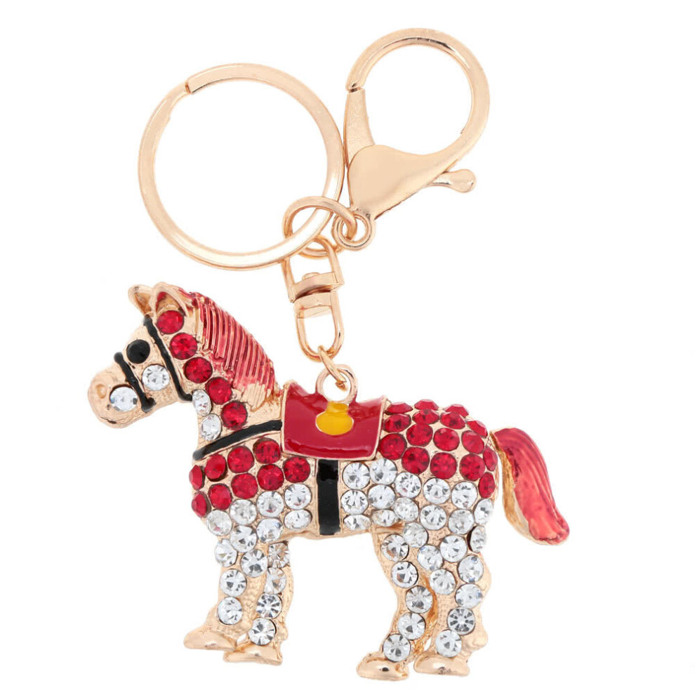 (Red) Jewelry Hollow Shinning Rhinestone Aureate Horse Pendant Key Ring Chain