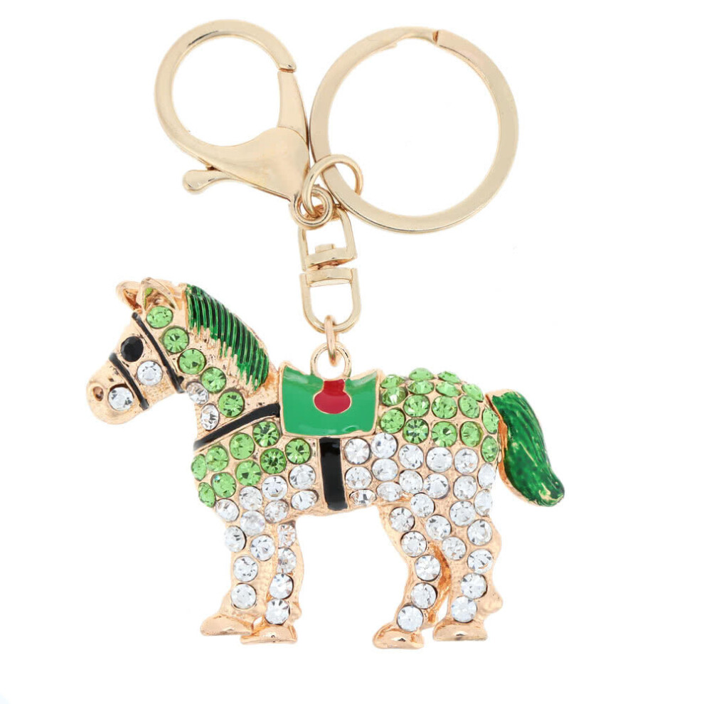 (Green) Jewelry Hollow Shinning Rhinestone Aureate Horse Pendant Key Ring Chain