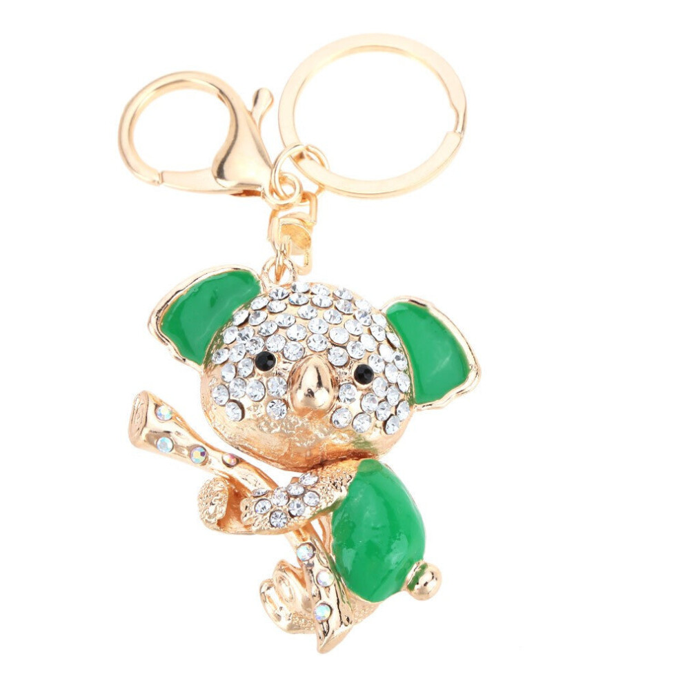 (Green) Jewelry Hollow Shinning Rhinestone Aureate Koala Pendant Key Ring Chain