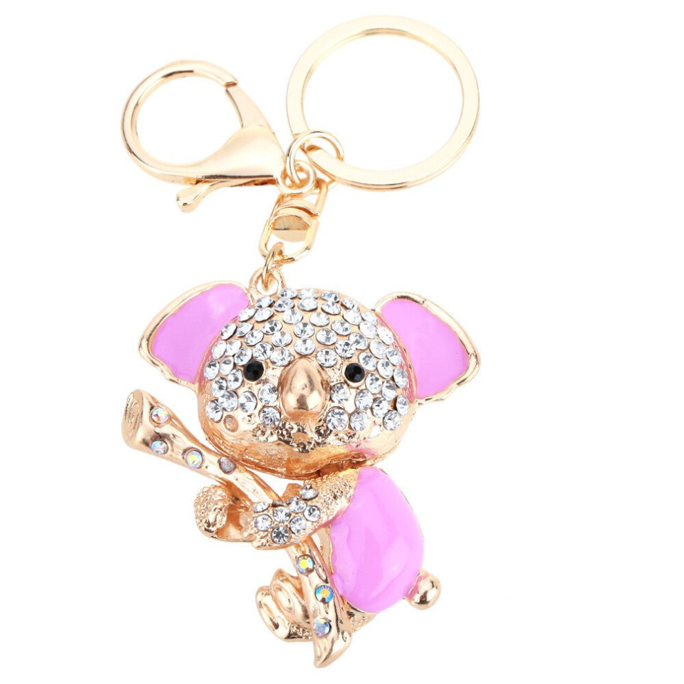 (Pink) Jewelry Hollow Shinning Rhinestone Aureate Koala Pendant Key Ring Chain