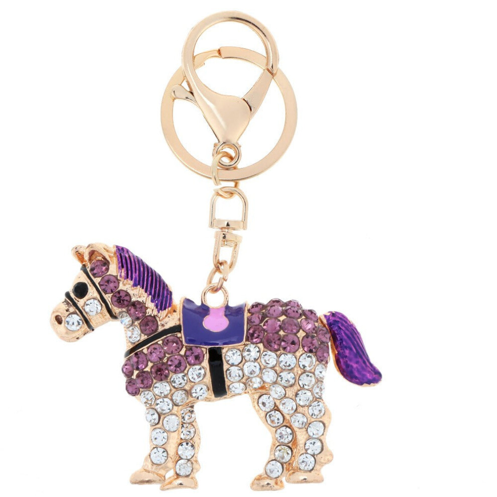 (Purple) Jewelry Hollow Shinning Rhinestone Aureate Horse Pendant Key Ring Chain