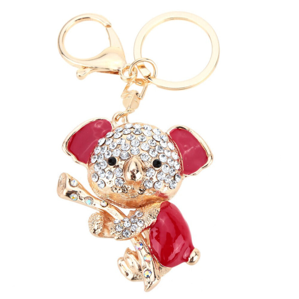 (Red) Jewelry Hollow Shinning Rhinestone Aureate Koala Pendant Key Ring Chain