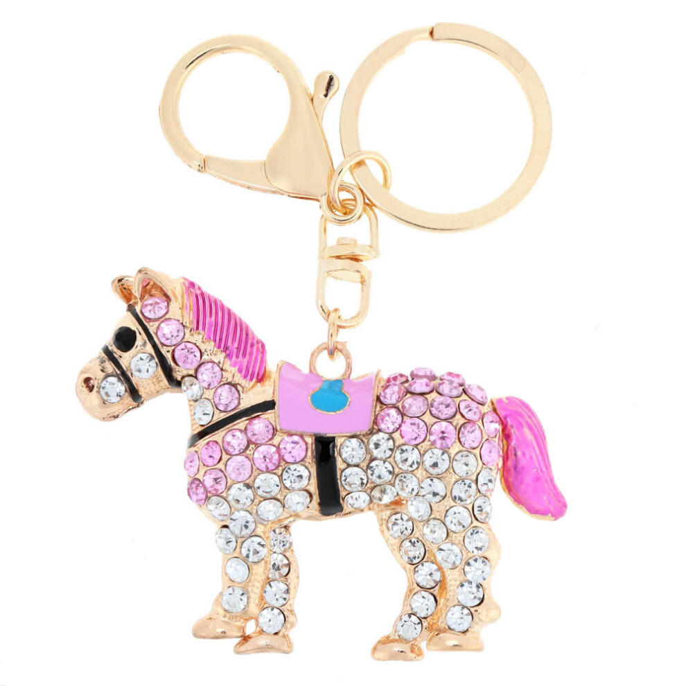 (Pink) Jewelry Hollow Shinning Rhinestone Aureate Horse Pendant Key Ring Chain