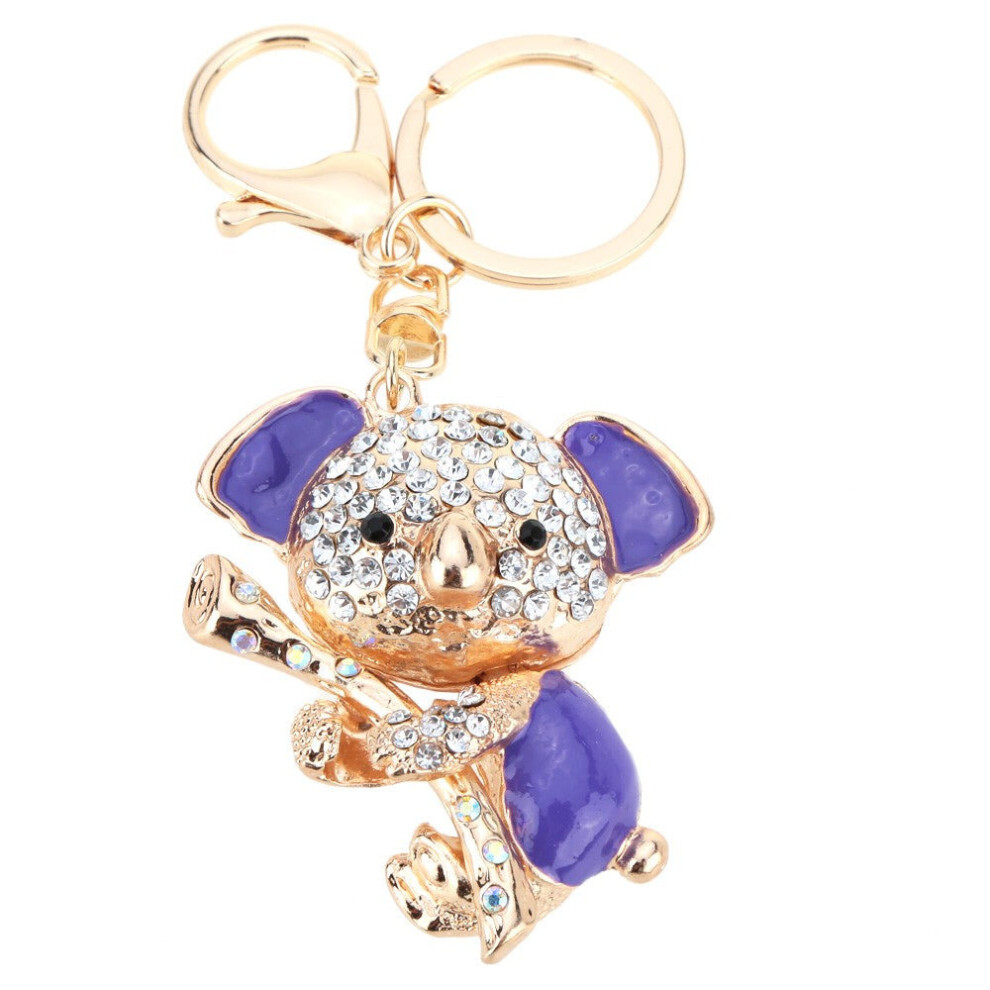 (Purple) Jewelry Hollow Shinning Rhinestone Aureate Koala Pendant Key Ring Chain