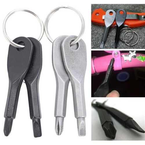 (Gray) Portable Phillips and Slotted Screwdriver Keychain Tool 2