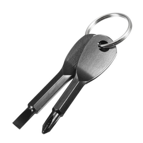 (Black) Portable Phillips and Slotted Screwdriver Keychain Tool