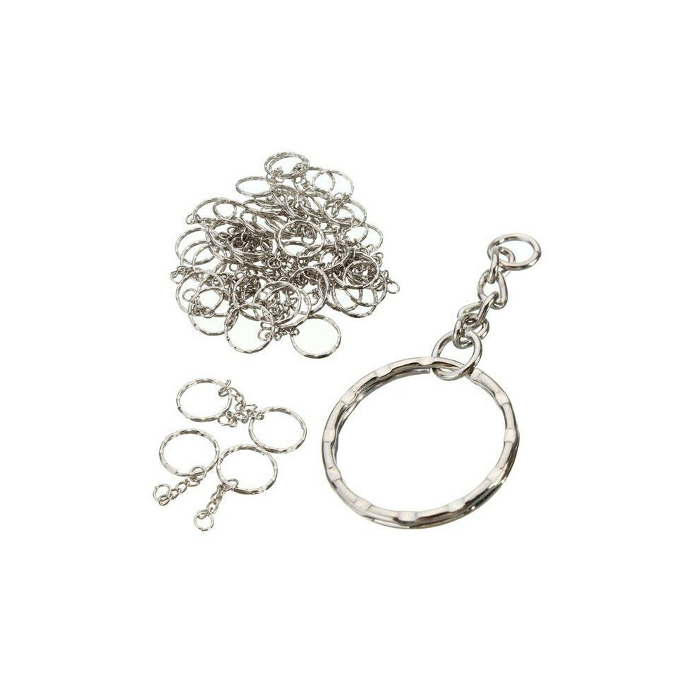 50Pcs 55mm Keyring Blanks Silver Tone Keychain Key Fob Split Rings 4 Link Chain