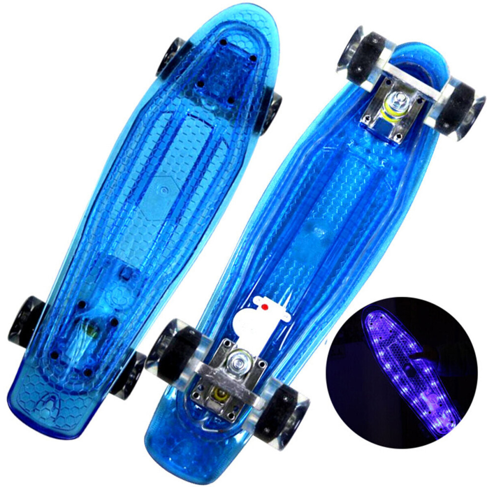 (Blue) Kids Skateboard Full Board Flashing Wheel Children Scooter Long-board Banana Skate Board for Beginner Gift Max Load 150kg