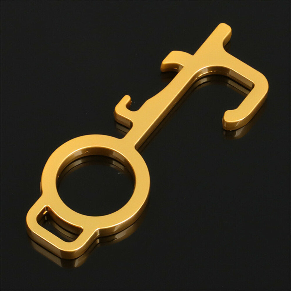 (Gold) Contactless Portable EDC Door Opener Handheld Keychain Tool Press Button Opener