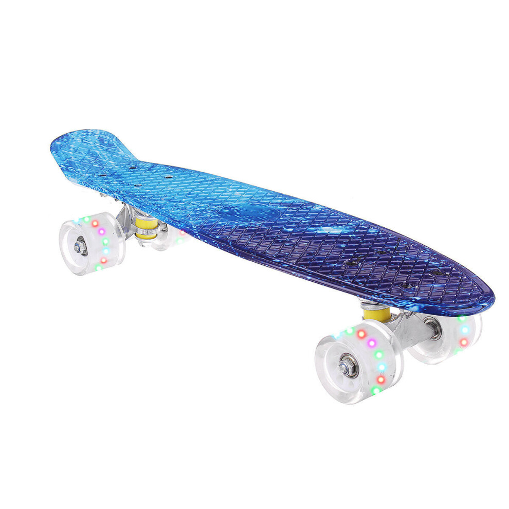 (Blue) 22" Junior Youth Skateboard Mini Standard Skate board with High Rebound LED Flashing PU Wheels