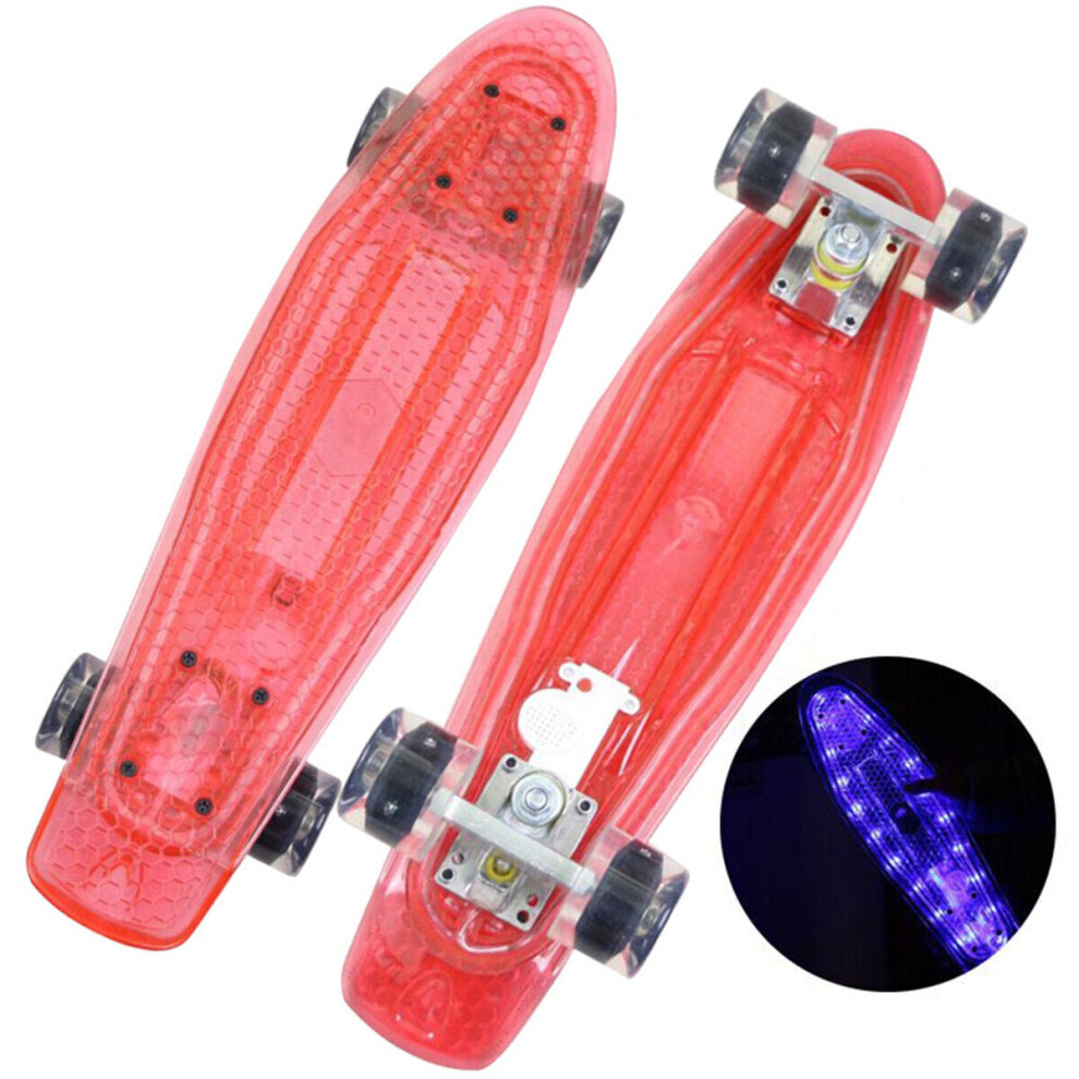 (Red) Kids Skateboard Full Board Flashing Wheel Children Scooter Long-board Banana Skate Board for Beginner Gift Max Load 150kg