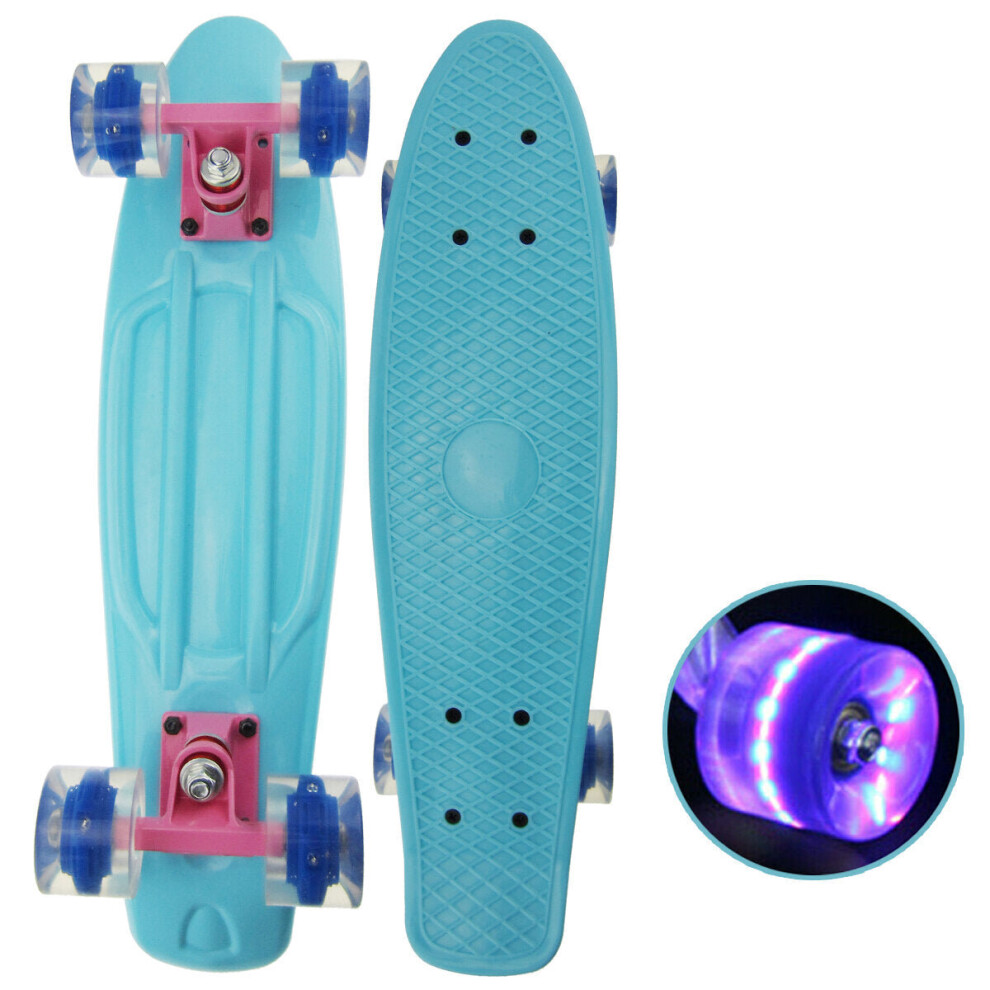 (Blue) 22 inch Children Skateboard Mini Cruiser Skateboard with LED Flashing Wheels for Beginners Kids Gifts