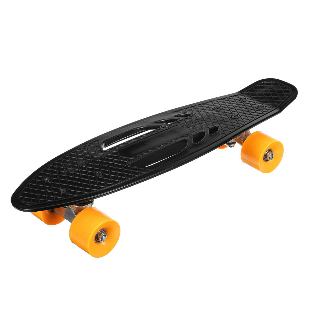 (Black) 22Inch Unisex Children Adults Skateboards Hollow Design Skate Board Deck Strong Pulley Wheel High Elastic Shock Absorption PU Longboard