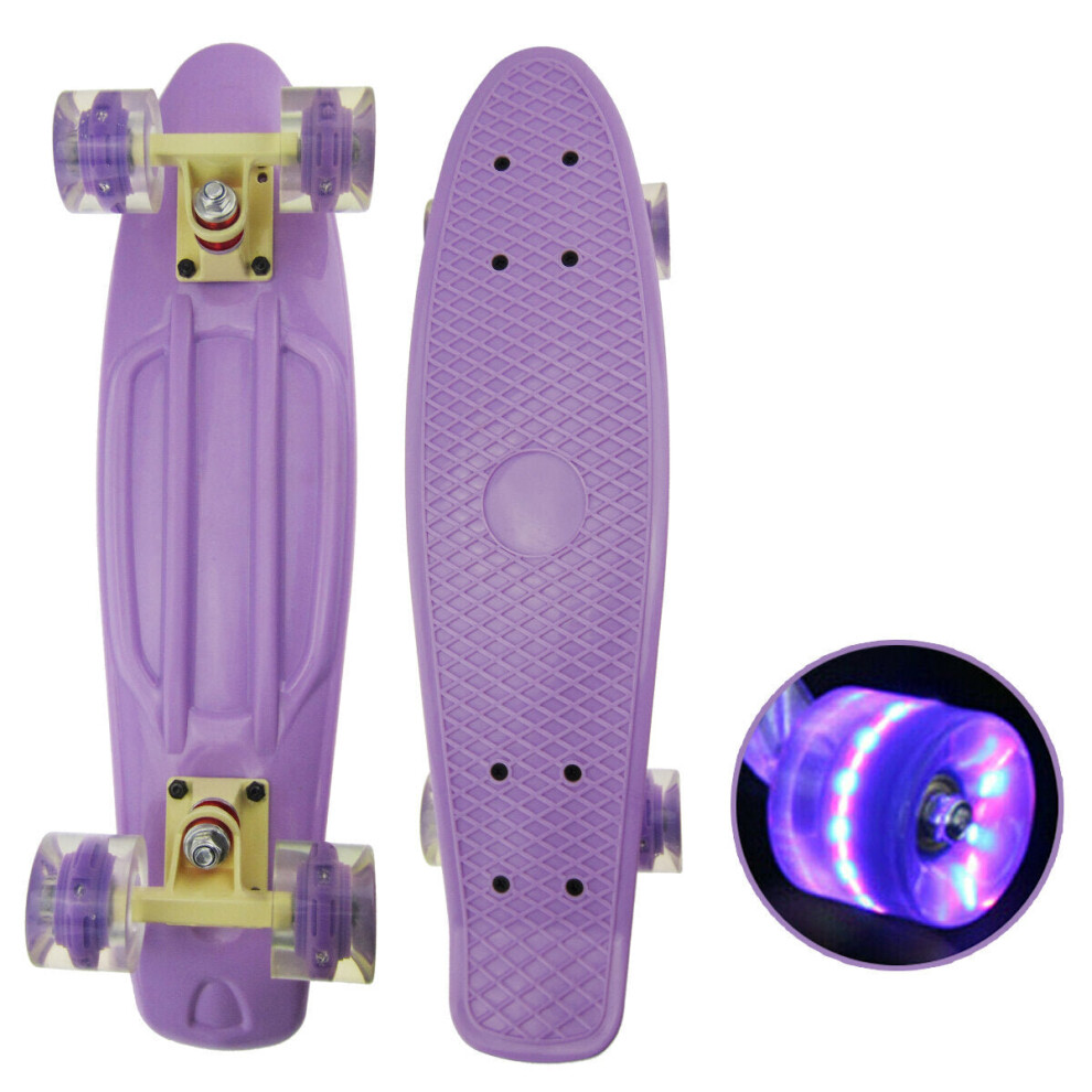 (Purple) 22 inch Children Skateboard Mini Cruiser Skateboard with LED Flashing Wheels for Beginners Kids Gifts