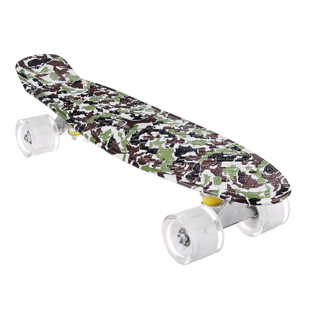 (Black) 22" Junior Youth Skateboard Mini Standard Skate board with High Rebound LED Flashing PU Wheels