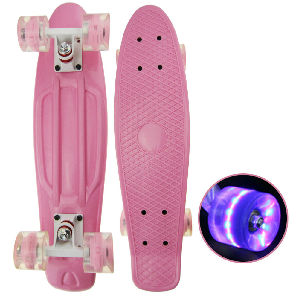 (Pink) 22 inch Children Skateboard Mini Cruiser Skateboard with LED Flashing Wheels for Beginners Kids Gifts