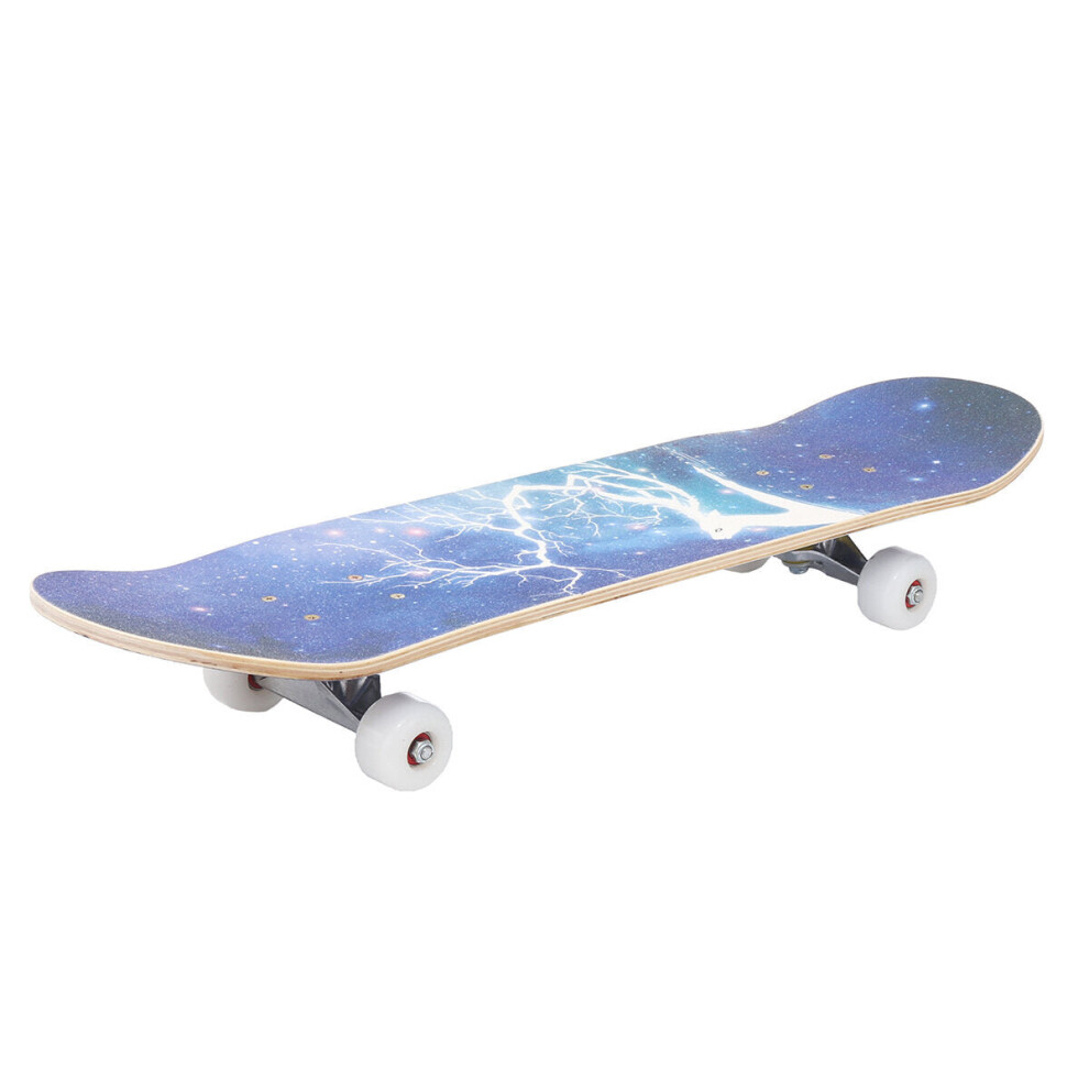 (Blue) 80x20cm Complete Skateboard for Beginner Good Board Double Kick LED Wheels for Extreme Sports Outdoor