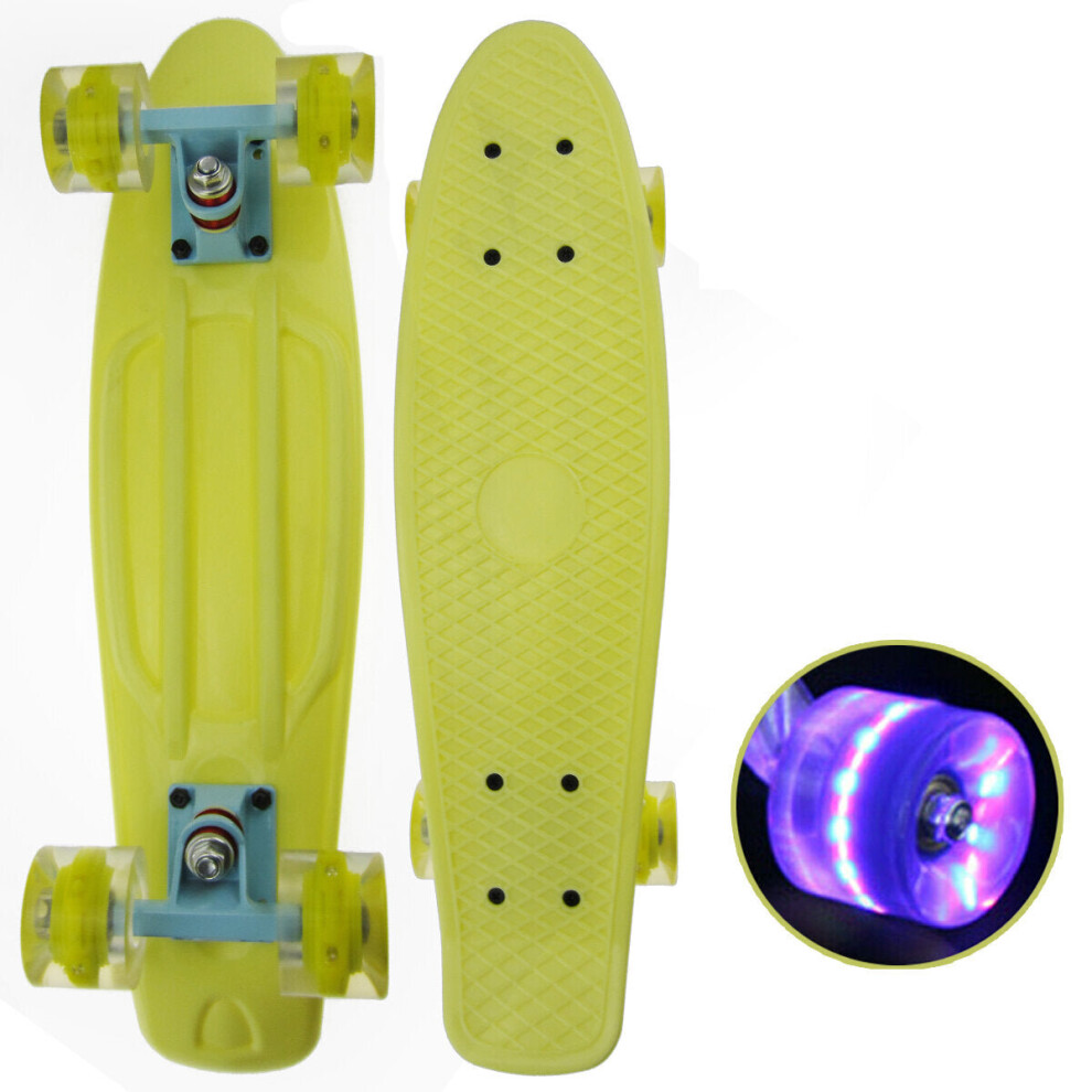 (Yellow) 22 inch Children Skateboard Mini Cruiser Skateboard with LED Flashing Wheels for Beginners Kids Gifts