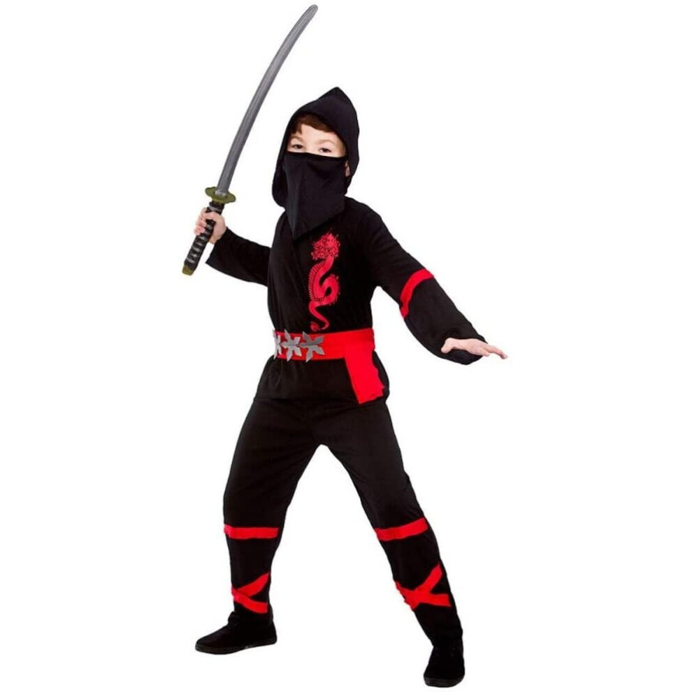 Kids Boys Black/Red Power Ninja Fancy Dress Costume (5-7 years)