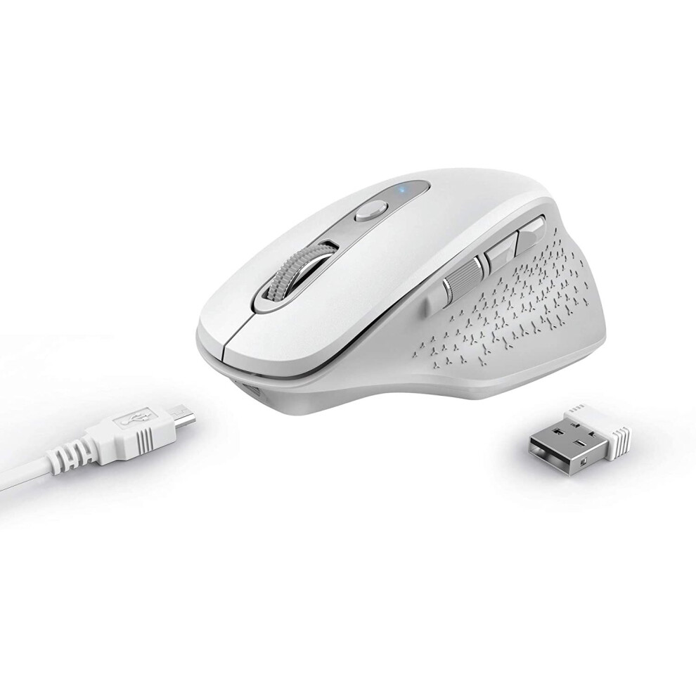 Trust Ozaa Rechargeable Wireless Mouse - Six Buttons, Silent Left & Right Buttons, 800-2400 Dpi, 10M Range, Ergonomic, Plug And Play Usb Receiver, Pc, White 8713439240351