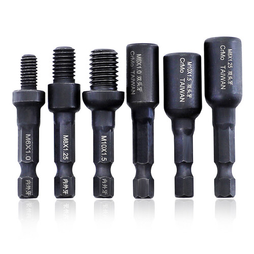 (STY M6x1.0) Self-Tapping Socket Adapter for 6mm/8mm/10mm Insert Nuts or Hanger Bolt Power Drill Tools 1/4 Inch Hex Shank 1