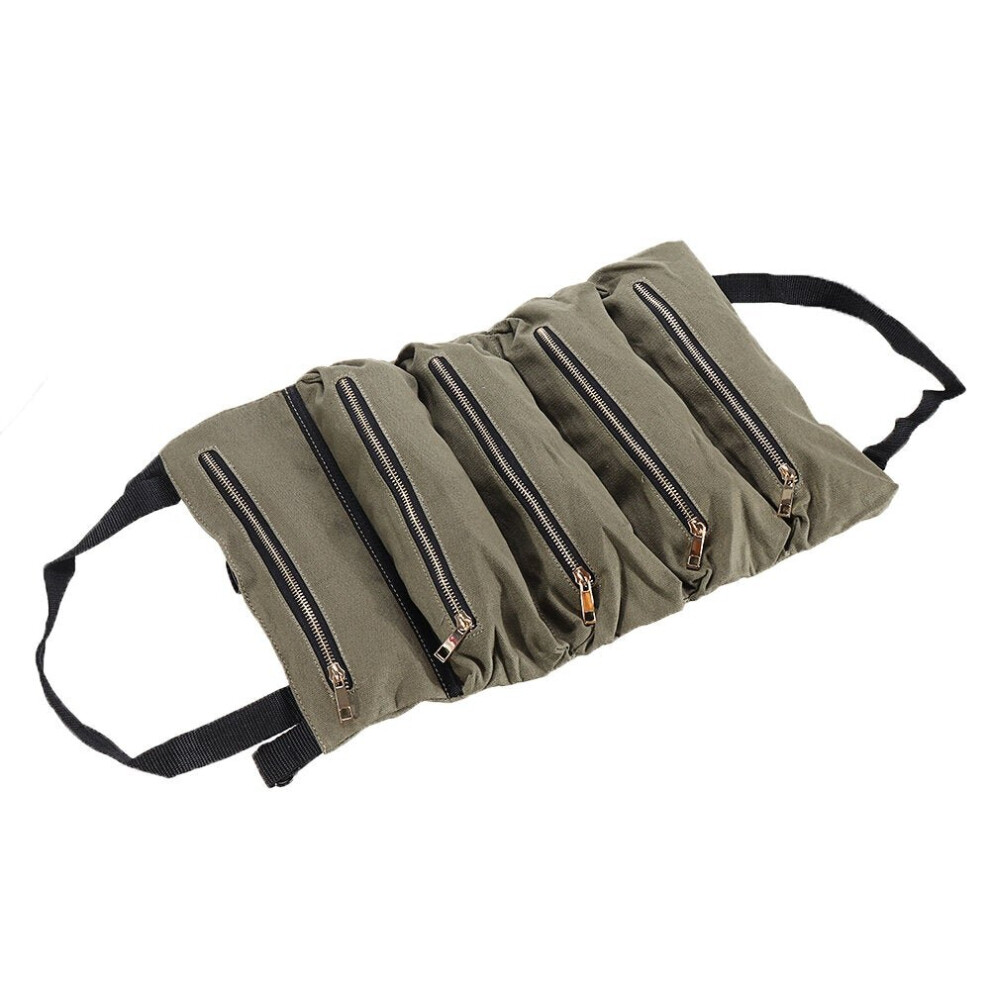 (Army Green) Handheld Foldable Canvas Storage Tool Bag Portable Toolbag Repair Hand Toolkit Metal Screws Drill Plier Wrench wood working Tool Organizer