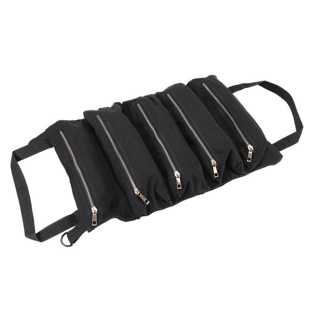 (Black) Handheld Foldable Canvas Storage Tool Bag Portable Toolbag Repair Hand Toolkit Metal Screws Drill Plier Wrench wood working Tool Organizer
