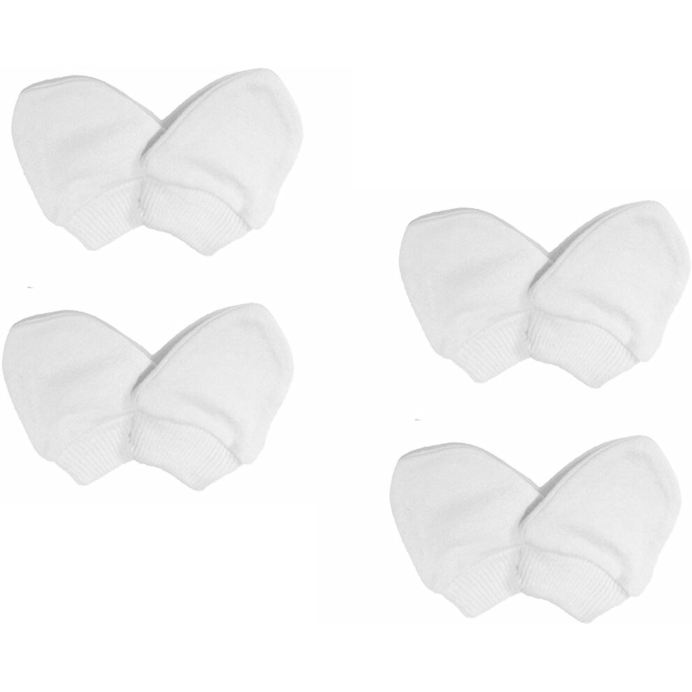 Dudu N Girlie New-Born 4 Pairs Of Scratch Mitts/Mittens - 100% Cotton (4 Pairs) White Scratch Mitts