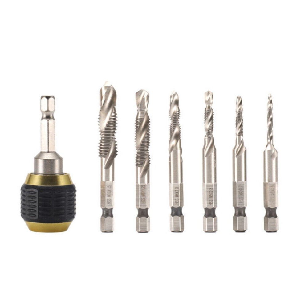 (C: 60mm Extension Connector+6 Pcs Silver Drill Bit) Quick Change Drill Chuck Countersink Drill Tap Bits Self-locking Connecting Rod for Electric Dril