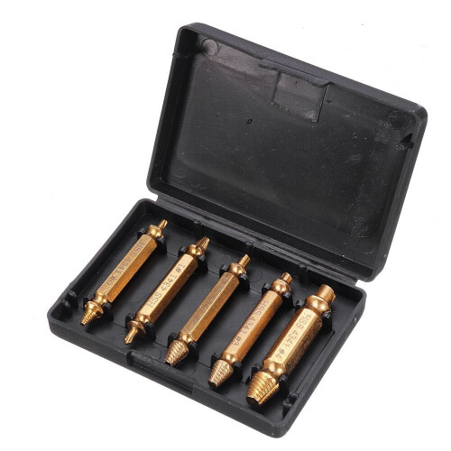5Pcs Golden Damaged Screw Extractor Drill Bits Guide Set Broken Speed Out Stud Stripped Screw Remover Tool 1