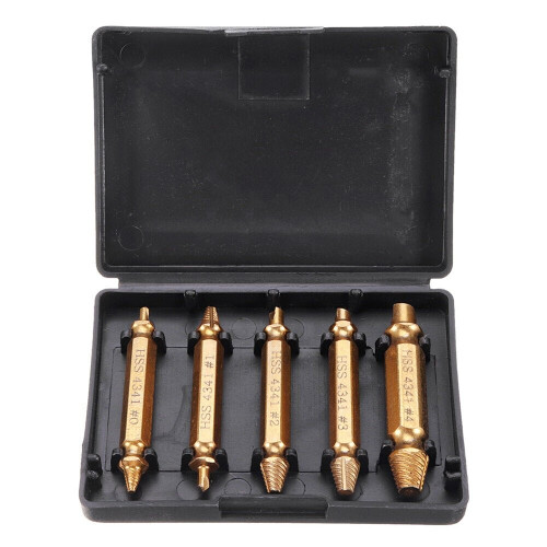 5Pcs Golden Damaged Screw Extractor Drill Bits Guide Set Broken Speed Out Stud Stripped Screw Remover Tool 2
