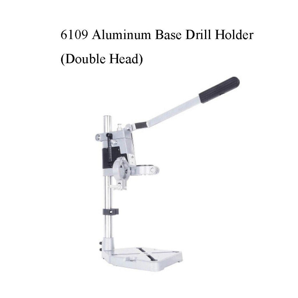 (Type C: 6109 Aluminum Base Drill Holder(double head)) Electric Drill Bracket 400mm Single/Double Head Drilling Holder Grinder Rack Stand Clamp Bench