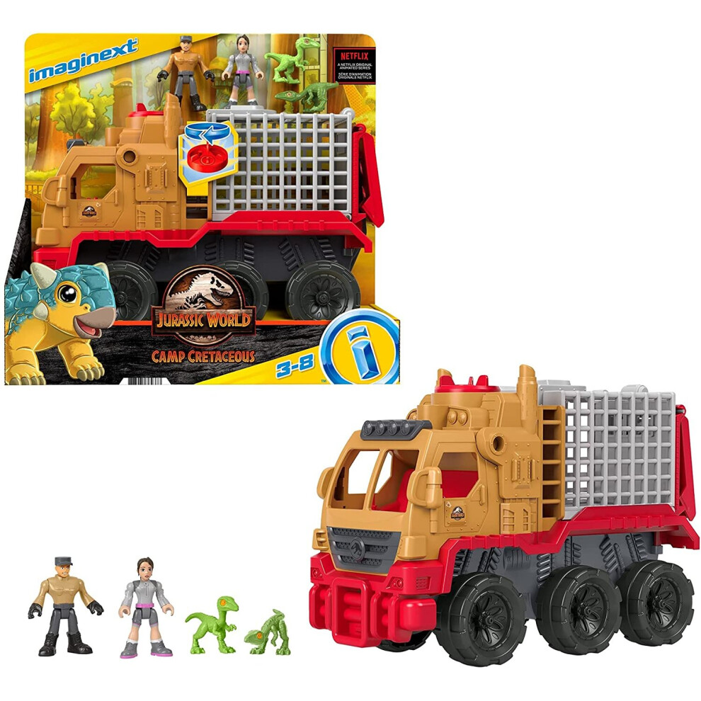 Fisher-Price ​Fisher-Price Imaginext Jurassic World Camp Cretaceous Dinosaur Hauler & Yaz Figure And Vehicle Set For Preschool Kids Ages 3 To 8