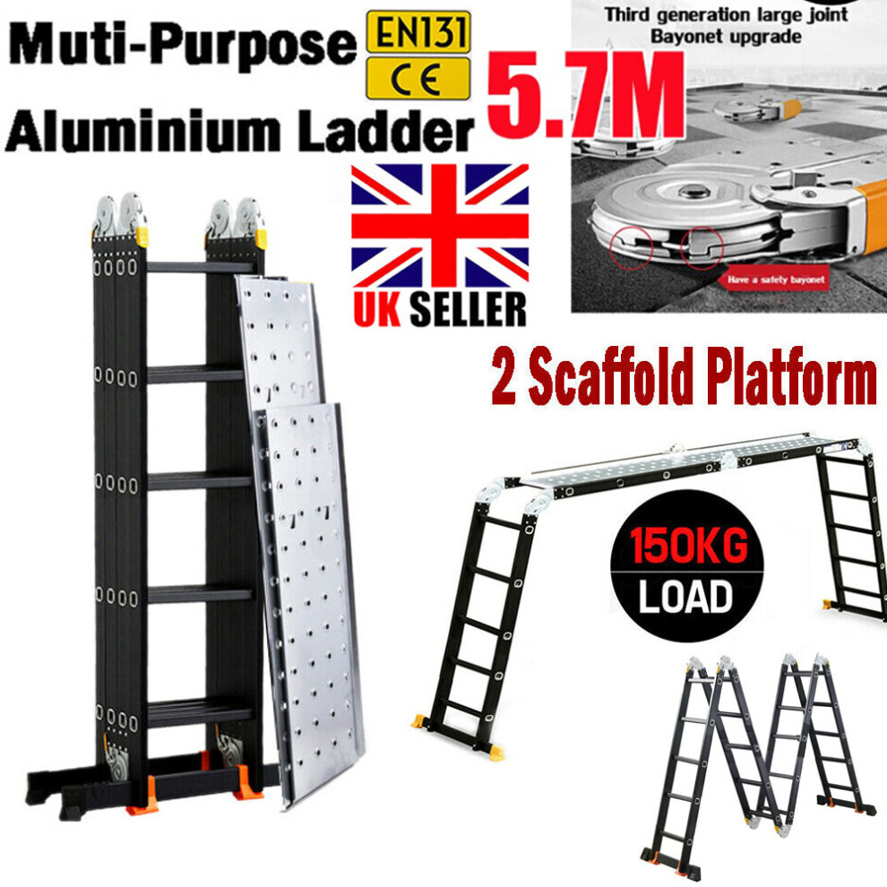 Aluminium Folding 5.7M Ladder Multi-Purpose W/2 Scaffold Platform 097239221337