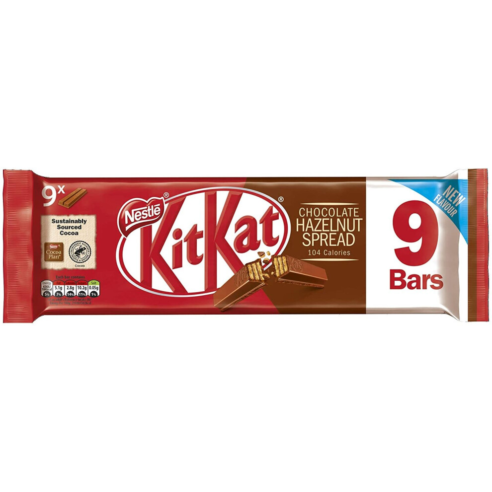 KitKat 2 Finger Hazlenut Milk Chocolate Biscuit Bar Multipack, 9 x 20.7 g