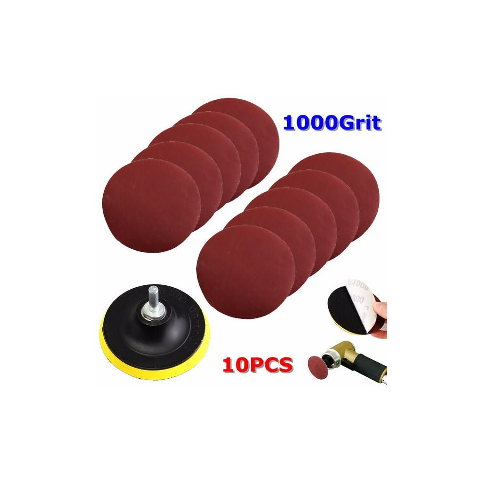 10pcs 4 Inch 1000 Grit Sandpaper with Backer Pad and Drill Adapter