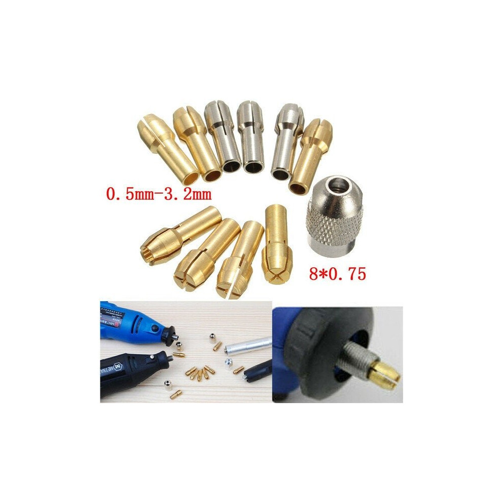 10pcs 0.5-3.2mm 4.3mm Shank Metal Drill Chuck Collet Bits Rotary Tool with Screw